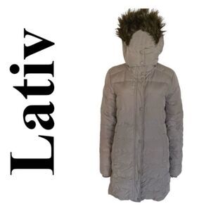 LATIV Authentic Brand Women’s Size L BeigeFur Hoodie Quilted Puffer Snow Coat